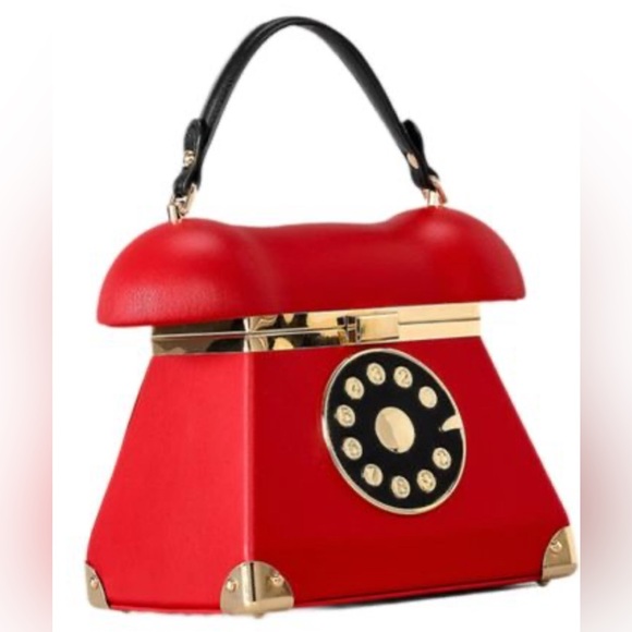 Handbags - Red Faux Leather Telephone Handbag w/ Detachable strap- NWT